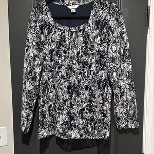 CJ Banks Navy & White Floral Long-Sleeve Top